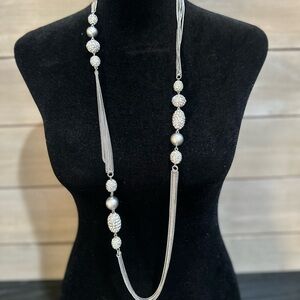 Chico’s Silver Long Beaded Necklace with Smooth Texture
